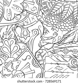 Seamless mehndi vector pattern. Hand-made illustration. Black and white binary pattern, monochrome doodle texture.