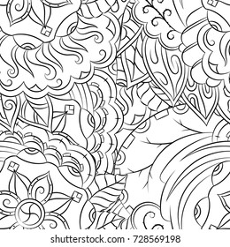 Seamless mehndi vector pattern. Hand-made illustration. Black and white binary pattern, monochrome doodle texture.