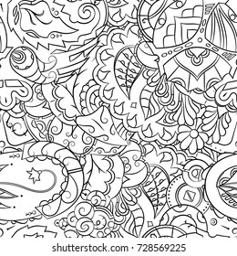 Seamless mehndi vector pattern. Hand-made illustration. Black and white binary pattern, monochrome doodle texture.