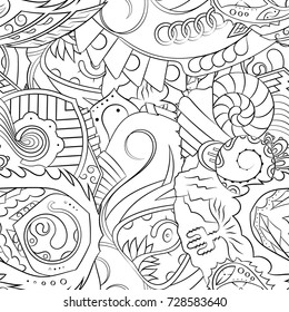 Seamless mehndi vector pattern. Hand-made illustration. Black and white binary pattern, monochrome doodle texture.