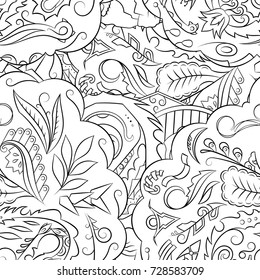 Seamless mehndi vector pattern. Hand-made illustration. Black and white binary pattern, monochrome doodle texture.