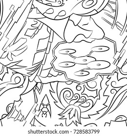 Seamless mehndi vector pattern. Hand-made illustration. Black and white binary pattern, monochrome doodle texture.