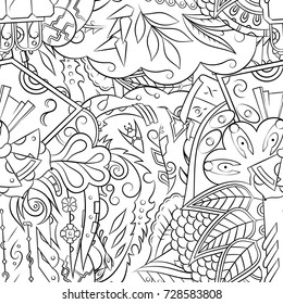 Seamless mehndi vector pattern. Hand-made illustration. Black and white binary pattern, monochrome doodle texture.