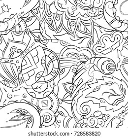 Seamless mehndi vector pattern. Hand-made illustration. Black and white binary pattern, monochrome doodle texture.