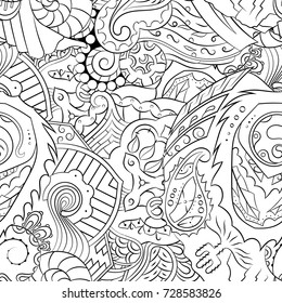 Seamless mehndi vector pattern. Hand-made illustration. Black and white binary pattern, monochrome doodle texture.