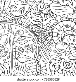 Seamless mehndi vector pattern. Hand-made illustration. Black and white binary pattern, monochrome doodle texture.