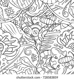 Seamless mehndi vector pattern. Hand-made illustration. Black and white binary pattern, monochrome doodle texture.