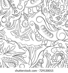 Seamless mehndi vector pattern. Hand-made illustration. Black and white binary pattern, monochrome doodle texture.