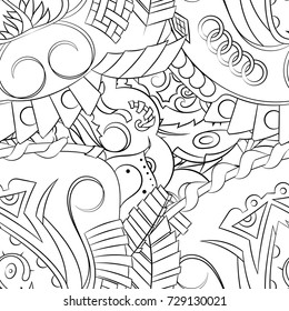 Seamless mehndi vector pattern. Hand-made illustration. Black and white binary pattern, monochrome doodle texture.