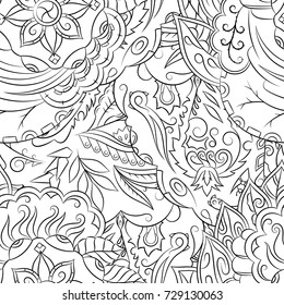 Seamless mehndi vector pattern. Hand-made illustration. Black and white binary pattern, monochrome doodle texture.
