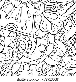 Seamless mehndi vector pattern. Hand-made illustration. Black and white binary pattern, monochrome doodle texture.