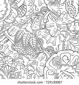 Seamless mehndi vector pattern. Hand-made illustration. Black and white binary pattern, monochrome doodle texture.