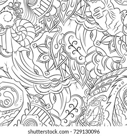 Seamless mehndi vector pattern. Hand-made illustration. Black and white binary pattern, monochrome doodle texture.
