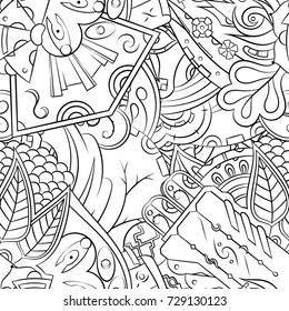 Seamless mehndi vector pattern. Hand-made illustration. Black and white binary pattern, monochrome doodle texture.