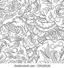 Seamless mehndi vector pattern. Hand-made illustration. Black and white binary pattern, monochrome doodle texture.