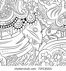Seamless mehndi vector pattern. Hand-made illustration. Black and white binary pattern, monochrome doodle texture.