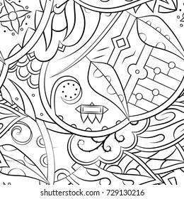 Seamless mehndi vector pattern. Hand-made illustration. Black and white binary pattern, monochrome doodle texture.