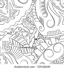 Seamless mehndi vector pattern. Hand-made illustration. Black and white binary pattern, monochrome doodle texture.