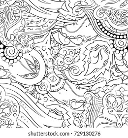 Seamless mehndi vector pattern. Hand-made illustration. Black and white binary pattern, monochrome doodle texture.