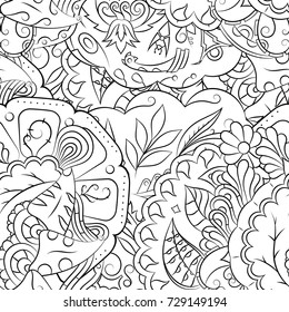 Seamless mehndi vector pattern. Hand-made illustration. Black and white binary pattern, monochrome doodle texture.