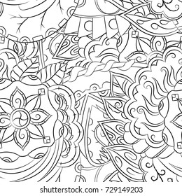 Seamless mehndi vector pattern. Hand-made illustration. Black and white binary pattern, monochrome doodle texture.