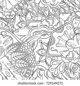 Seamless mehndi vector pattern. Hand-made illustration. Black and white binary pattern, monochrome doodle texture.