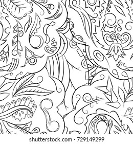 Seamless mehndi vector pattern. Hand-made illustration. Black and white binary pattern, monochrome doodle texture.
