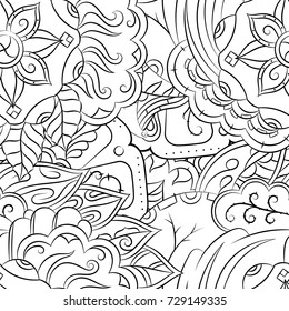 Seamless mehndi vector pattern. Hand-made illustration. Black and white binary pattern, monochrome doodle texture.