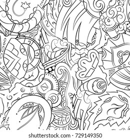 Seamless mehndi vector pattern. Hand-made illustration. Black and white binary pattern, monochrome doodle texture.