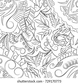 Seamless mehndi vector pattern. Hand-made illustration. Black and white binary pattern, monochrome doodle texture.