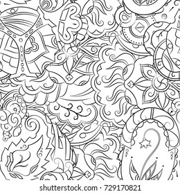 Seamless mehndi vector pattern. Hand-made illustration. Black and white binary pattern, monochrome doodle texture.