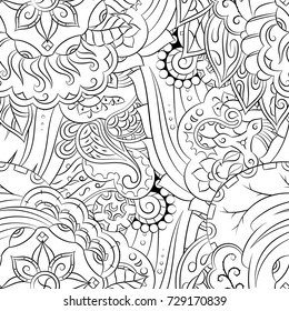 Seamless mehndi vector pattern. Hand-made illustration. Black and white binary pattern, monochrome doodle texture.