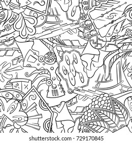 Seamless mehndi vector pattern. Hand-made illustration. Black and white binary pattern, monochrome doodle texture.