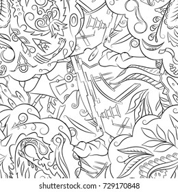 Seamless mehndi vector pattern. Hand-made illustration. Black and white binary pattern, monochrome doodle texture.