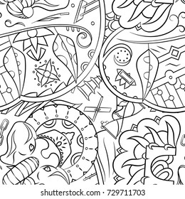 Seamless mehndi vector pattern. Hand-made illustration. Black and white binary pattern, monochrome doodle texture.