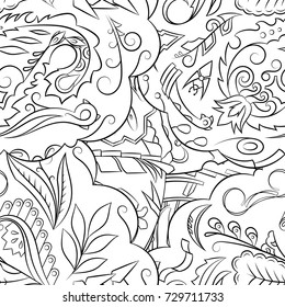 Seamless mehndi vector pattern. Hand-made illustration. Black and white binary pattern, monochrome doodle texture.