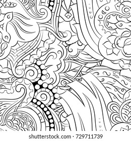 Seamless mehndi vector pattern. Hand-made illustration. Black and white binary pattern, monochrome doodle texture.