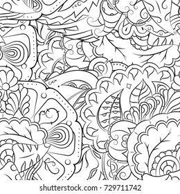 Seamless mehndi vector pattern. Hand-made illustration. Black and white binary pattern, monochrome doodle texture.