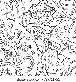 Seamless mehndi vector pattern. Hand-made illustration. Black and white binary pattern, monochrome doodle texture.