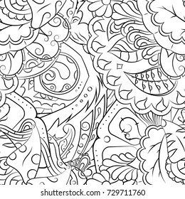 Seamless mehndi vector pattern. Hand-made illustration. Black and white binary pattern, monochrome doodle texture.