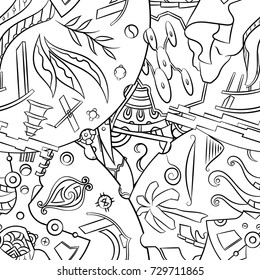 Seamless mehndi vector pattern. Hand-made illustration. Black and white binary pattern, monochrome doodle texture.