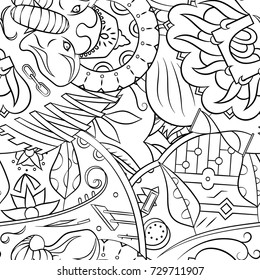 Seamless mehndi vector pattern. Hand-made illustration. Black and white binary pattern, monochrome doodle texture.