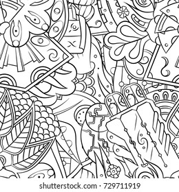 Seamless mehndi vector pattern. Hand-made illustration. Black and white binary pattern, monochrome doodle texture.