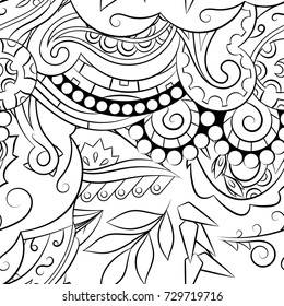 Seamless mehndi vector pattern. Hand-made illustration. Black and white binary pattern, monochrome doodle texture.