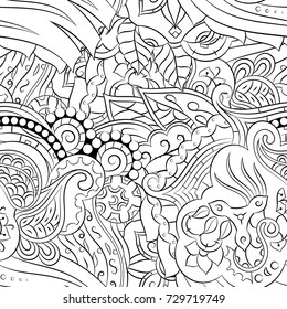 Seamless mehndi vector pattern. Hand-made illustration. Black and white binary pattern, monochrome doodle texture.