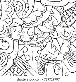 Seamless mehndi vector pattern. Hand-made illustration. Black and white binary pattern, monochrome doodle texture.