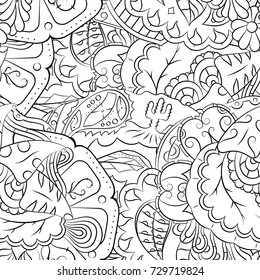 Seamless mehndi vector pattern. Hand-made illustration. Black and white binary pattern, monochrome doodle texture.