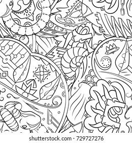 Seamless mehndi vector pattern. Hand-made illustration. Black and white binary pattern, monochrome doodle texture.