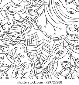 Seamless mehndi vector pattern. Hand-made illustration. Black and white binary pattern, monochrome doodle texture.