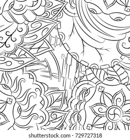 Seamless mehndi vector pattern. Hand-made illustration. Black and white binary pattern, monochrome doodle texture.